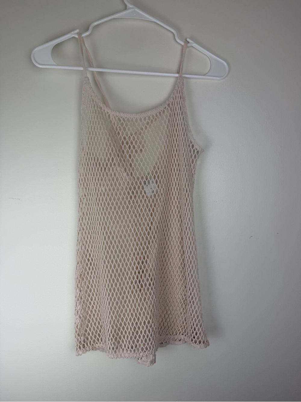 Wild Fable Open Crochet Knit Boho Swim Cover Tassel Tie Cream XS - Picture 2 of 5